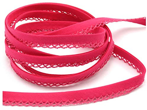 5m Schrägband mit Häkelborte uni pink 35