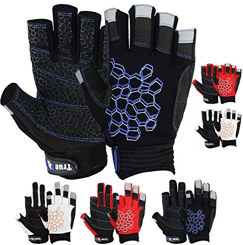 MRX BOXING & FITNESS Sailing Gloves Sticky Palm Gripy Glove Yachting Kayak Dinghy Fishing Short Finger Multi Colors (Black/Blue, S)
