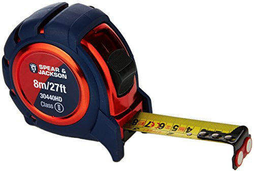Spear & Jackson 30440HD Heavy Duty Soft Feel Measuring Tape 8m, Red/Blue