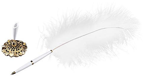 Zerodis Vintage Straußenfeder Quill Pen Deluxe Swan Writting Stift Hochzeit Federkiel Signing Pen mit Metall Halter(Gold Base)