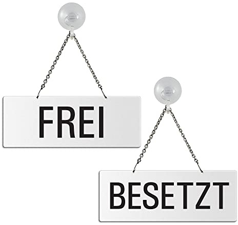 Hängeschild Frei/Besetzt 175 x 65 mm Wendeschild aus Aluminium beidseitig weiss lackiert plus Saugnapfhaken 31202-WS