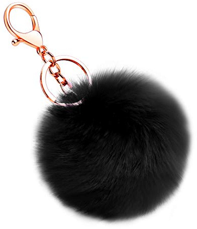 Soleebee Künstliche Kaninchenfell Keychain Flauschigen Ball Pom Pom Schlüsselanhänger Taschen Koffer Rucksäcke Zubehör Charm Auto Schlüsselanhänger Schlüsselring für Frauen (Schwarz)