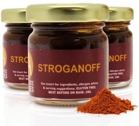Stroganoff Cooking Sauce (3 Jars x 28g) | Creamy Stroganoff Concentrate for Beef, Pork or Chicken | Just Add Cream or Crème Fraîche | Spices, Seasoning | Marinade, Rub or Stir-Fry, Gluten-Free