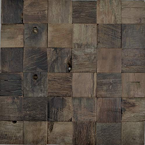 Holz Mosaik boot Old Wood Holz FSC Wand Küche Bad Fliesenspiegel, Mattengröße: 300x300 = 0,09 qm, Steingröße: 50x50x11 mm - 1 Matte