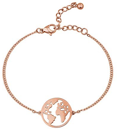 BONNYBIRD® Wasserfestes Edelstahl Weltkugel Armband in Silber, Gold & Roségold, 100% Wasserfest & Hautverträglich, Perfektes Reise Geschenk für Weltenbummler BonnyWorld