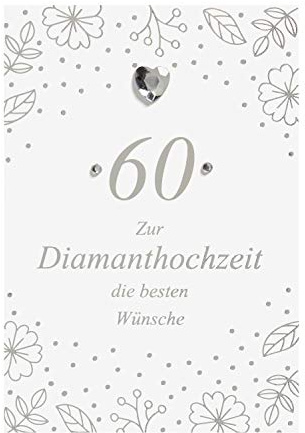 Perleberg - Hochzeitstagskarte mit Herz Kristall - wunderschöne Diamant Hochzeitskarte in 11,6 x 16,6 cm - Karte zur Diamanthochzeit mit Umschlag