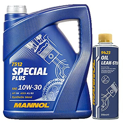 5l, MANNOL 7512 Special Plus 10W-30 API SN + Oil Leak-Stop Öl Verlust Zusatz 250ml