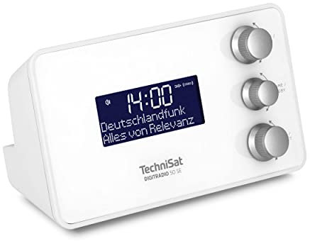 TechniSat DIGITRADIO 50 SE - Radiowecker (DAB+/UKW Tuner, dimmbares Display, Wecker mit zwei einstellbaren Weckzeiten, Snooze, Sleeptimer, 1,5 Watt, Kopfhöreranschluss, USB-Charging) weiß
