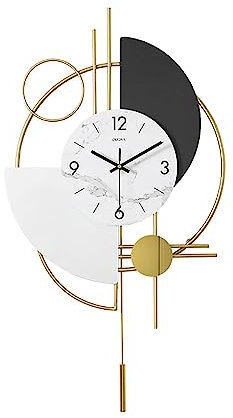 Homary Modern Clocks for Living Room, Decorative Gold Wall Clocks, 3D Round Big Wall Clock, Pendulum Geometric Mute Metal Digital Home Clock, 42cm/16.5 Inch