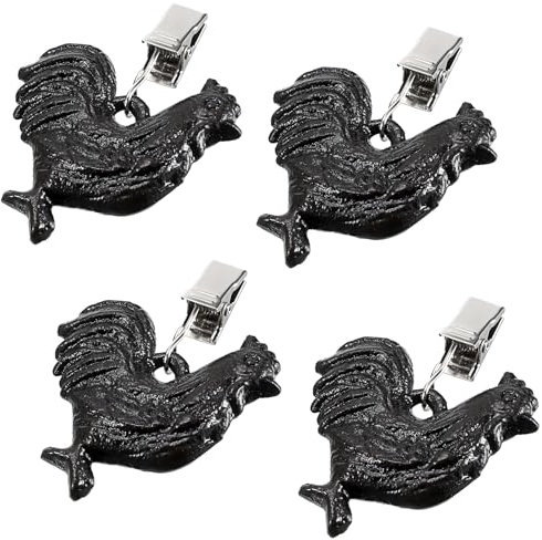 SUMTree 4-piece Cast Iron Antique Cock Tablecloth Weights, Pendant Tablecloth Weights Hangers with Metal Clips, Table Cover Weights for Party, Wedding, Picnic, Black