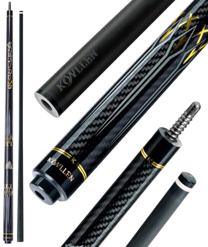 KONLLEN Billardqueue aus Carbonfaser, 147cm, professionelles Billardqueue für Erwachsene, Vollcarbon-Technologie, geringe Ablenkung, 12.5 mm Spitze (leicht zu kontrollieren, Pro Taper, ultraweich)