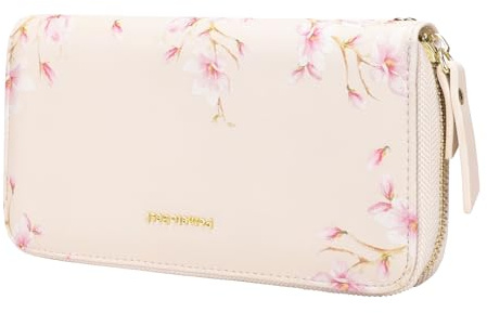 Pomelo Best Geldbörse Damen groß im Langformat Blumen Prägung Reißverschluss Portemonnaie mit RFID-Blockierung und vielen Fächern (Beige)