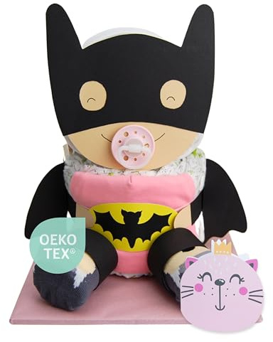 Windeltorte ® Batbaby [Superhelden Fangeschenk]- Geschenk zur Geburt - Babyparty - Baby - Babyshower - Pullerparty - Jetzt Torte kaufen (Rosa/Mädchen)