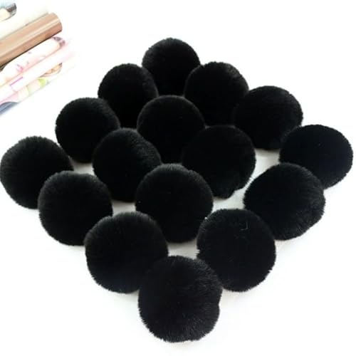 10 Stück Kunstfell Pompon Fellbommel 6cm Flauschiger Pompon Fellbommel für Damen Mädchen Tasche Mützen Anhängern Dekoration DIY Fell Pom Poms für Hüte Schuhe Schals Strickmütze Zubehör-Schwarz