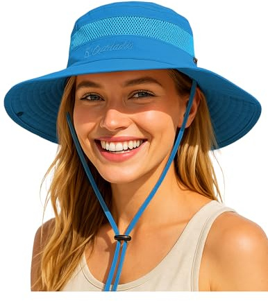 Durio Sonnenhut Damen und Herren - Outdoor Sommer Wanderhut UPF 50+ UV-Schutz Bucket Cap mit Kinnriemen Fischerhut Safarihut Faltbar Mesh Breite Krempe Campinghut
