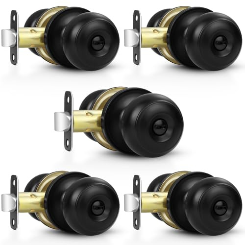 Estmoon Paquete de 5 pomos negros para puerta interior, para dormitorio, baño, privacidad, bola redonda