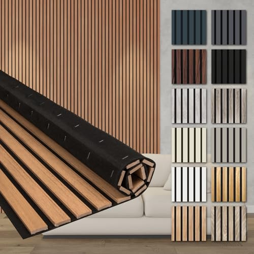 HEXIM Akustikpaneele 4 Stück 278x60cm Holz Comfort - flexible Holzpaneele Platten Lamellenwand flexibel MDF Wandpaneele TV Wandverkleidung Holzwand Deko braun (6.68m² Teak)