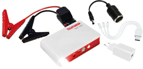 Telefunken Auto-Starthilfe-Powerbank TMAP 12000 – Mobiles Autostarthilfegerät, Jump-Starter & Batterie-Booster mit 12.000 mAh Powerpack, LED, Starterkabel, Laden von Smartphones