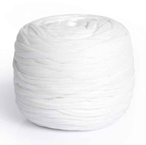 Cozary 100m Häkelgarn, Baumwollgarn Zum Häkeln, Weiches, Langlebiges Häkelgarn für Anfänger, 2,2 cm Breite, Ideal für Häkeln & Stricken, perfekt für Taschen, Decken und Heimdekoration (Weiß)