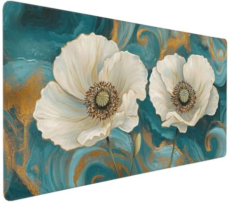 Gaming Mauspad XXL Blume Mousepad 800x400x4mm Retro Verlängertes Mauspad Schreibtischauflage,Genähte Kanten Mauspad,Verbessert Präzision und Geschwindigkeit Wasserdicht Geeignet für Büro und Spiele