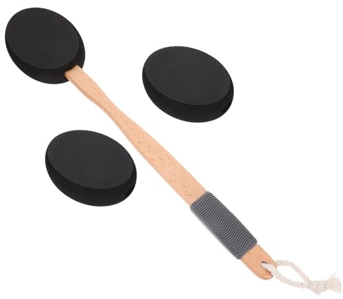 Ipetboom Spazzola e Testine in EVA per Bagno del Corpo con Manico in Legno Schiena Antiscivolo Nero Applicatore per Lozione per Pulizia e Applicazione Crema