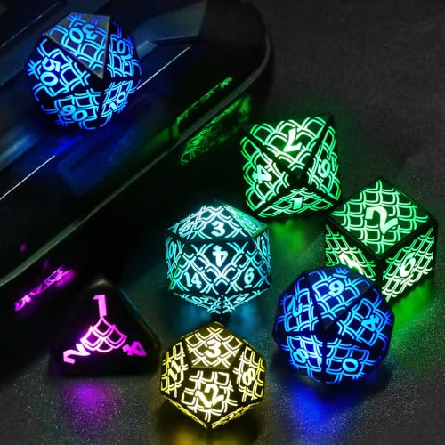 ZHOORQI DND Würfel Set Wiederaufladbar, LED Würfel Wireless Charging, RGB Light up Würfelset für Dungeons und Drachen Rollenspiel Würfel DND Dice Geschenke(RGB-Dragon Scale)