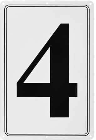 M METERXITY Aluminum Number Sign 4 11.8 Inch, Black Text On White | Rust Free Waterproof Reflective Plate, for Garden, Door, Mailbox, Parking Lot, House Number Wall Decor Sign