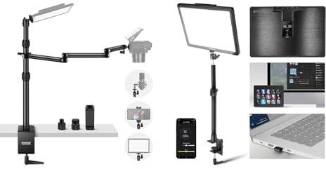 NEEWER GL1 PRO 15.5 Key Light Streaming Light, Video Light with 2.4G PC, Mac Control & iOS Android APP, LED Panel Light with Desk Clamp, Telescoping Table Mount with Foldable Arm Three Part 4ft Clamp