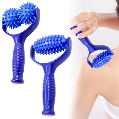 2 Stück Massageroller Mit Griff, Massageroller RüCken, Faszienrolle Klein zur Entspannung von Fuß, Igelball FußMassage, Massage Balls für Beine RüCken Arme Schultern Muskelschmerzen (Blau)