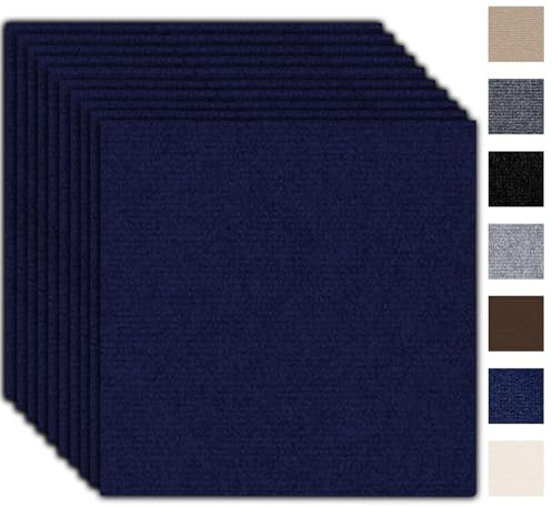 Teppichfliesen 30x30cm Selbstliegend - 10 Stück Set - 0.9m² - Teppich Bodenbelag, Strapazierfähiger Teppichboden mit Rückseite, Teppich Fliesen für Wohnung, Büro, Gewerbe, Schlafzimmer, Dunkelblau
