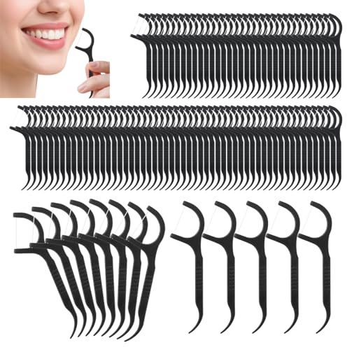 Bulk Floss Picks Dental Floss Sticks Bulk for Teeth, Floss Picks Dental Floss Picks Bulk for Family, Travel, Braces & Sensitive Teeth Dental Hygiene Essentials (500,Black)