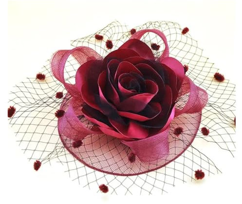 KJBDQQH Fascinator Damen Fascinator for Damen, Netzstoff, for Cocktails, Teepartys, Mädchen, Haar-Accessoires, modische Kopfbedeckung for Hochzeiten und Kirchen, mit Schleier, Blumenpunkte(Marron)