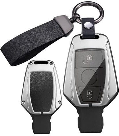 ontto Coque de protection pour clé de voiture compatible avec Mercedes A B C E R S Classe GLA GLC GLK CLA W176 W203 W204 W205 W211 - Boîtier en métal - Porte-clés à 2 boutons
