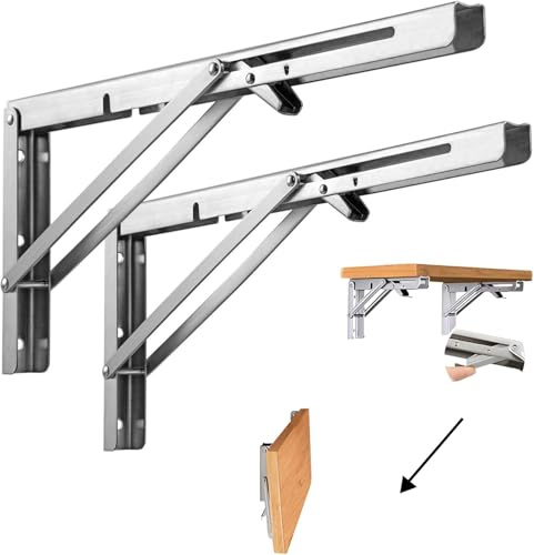 Console pliable 600 mm Support pliable en acier inoxydable robuste, lot de 2 pièces, peu encombrant, charge maximale de 105 kg, adapté à une installation murale, sur étagère, sur table et pour les p