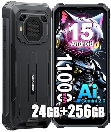 Blackview BV6200 Plus Android 15 Téléphone Portable Incassable 2025, 24Go+256Go/2TB Téléphone Débloqué,11000mAh,16MP Caméra AI, 6.56 HD+ Smartphone Incassable Etanche,4G,GPS,NFC,OTG,FM,Noir