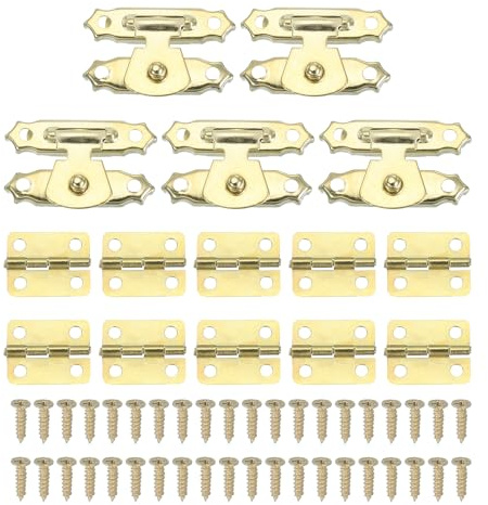PATIKIL Small Hinges for Wooden Box, 5 Pcs Vintage Engraved Latch Hook Hasp with Screws for Jewelry Box Suitcase Toolbox Decoration (27x13mm), Golden