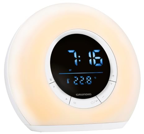 Grundig Réveil Lumineux – Réveil Connecté avec Radio et Bluetooth – Lampe avec Écran LED – Lampe de Chevet – Blanc