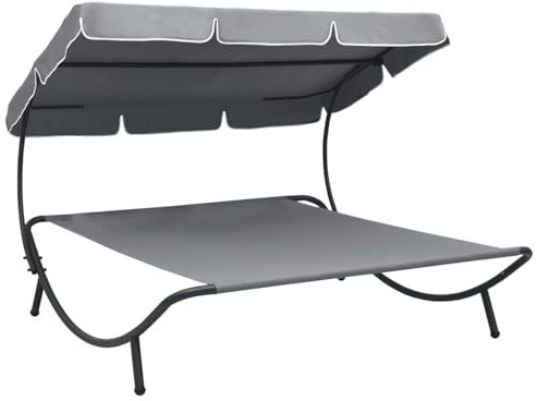 Baldachin Outdoor Lounge Bett - Grau Terrasse Daybed Chaiselongue Bequeme Sonnenliege für Garten Sitzgelegenheit Stilvolle Möbel für Entspannung und Freizeit - 48073