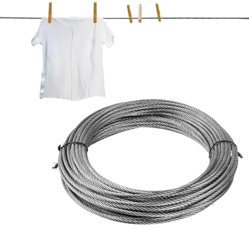 20M Wire Rope Kit 4mm, 7x7 304 Stainless Steel Plant Support Wire Rope Heavy Duty Garden Craft wire Cable Roll Cable Hanging for Trellis, Fence, Railing, Gardening, Clotheslines
