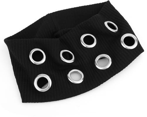 lasuroa Elastisches Stirnband mit Ausgehöhlten Ösen für Damen, Breites Ösen-Stirnband Stilvolles Punk-Haarband Damen Haar-Accessoires für Yoga Workout Laufen (Schwarz)