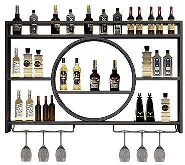 Barregal aus Metall mit Glashalter und Schnapsregal, Mini-Barschrank für die Aufbewahrung von Weingläsern und für die Anzeige von Whisky, Flaschenhalter, Gold/Schwarz