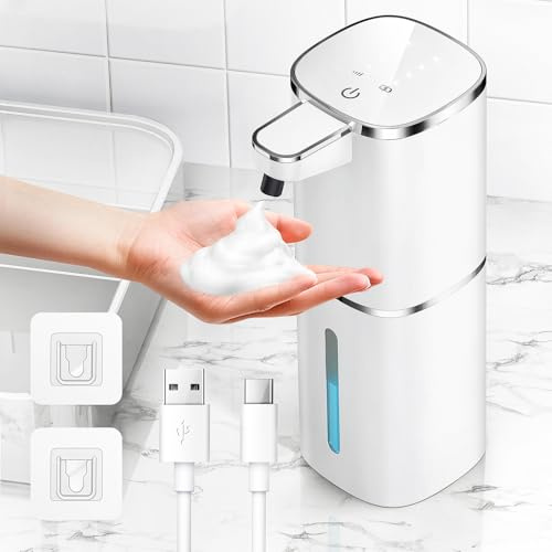 HAPPHOOH Seifenspender Automatisch Wandbefestigung,400ml Elektrischer Seifenspender mit Sensor Infrarot USB Wiederaufladbar,IPX5 Wasserdicht Seifenschaumspender für Küchen,Bad,Schule,Hotel