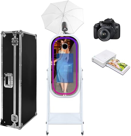Photomaton miroir avec parapluie doux et léger, écran tactile de 54,6 cm, appareil photo reflex numérique avec étui de transport pour événement, location, fête de mariage (machine + appareil photo +