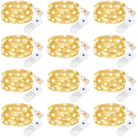 12 Stück 2M 20 LED Lichterkette Batterie mit Timer, 3 Modi, Silberdraht | Mini Lichterketten Klein, Batteriebetrieben Draht für Innen Weihnachten Hochzeit Party Deko, Warmweiß