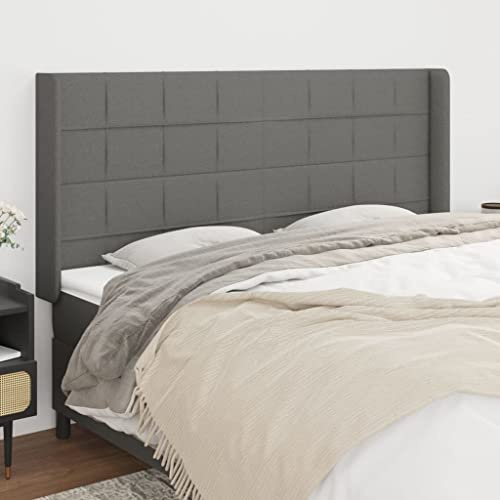 Teenpull Kopfteil mit Ohren, Dunkelgrau, 183x16x118/128 cm, strapazierfähiger Stoff, höhenverstellbar, für Schlafzimmer, Robustes Full Size headboard
