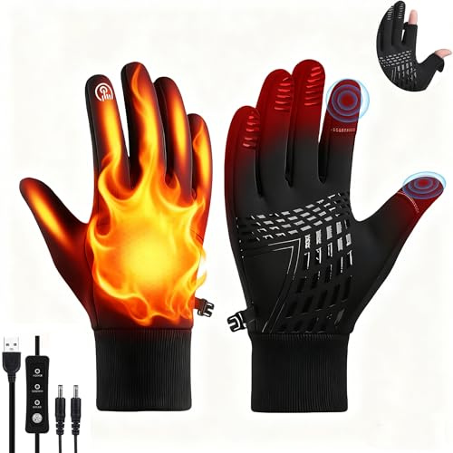 USB Heated Gloves for Women Fast Heating Gloves, 3-Temperature Electric Heated Gloves, Touchscreen Heating Warm Gloves USB Heating Mittens for Skiing, Cycling, Driving, Work (Winter Gifts Idea)