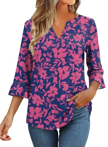 Kistore Womens Tops V Neck Tunic Top 3/4 Sleeve T Shirts Blouse Office Wear | Tops For Women UK, Summer Tops For Women UK, Tunic Tops For Women UK, Curved Hem Office Tunic Tops, Womens Tops Dressy Casual