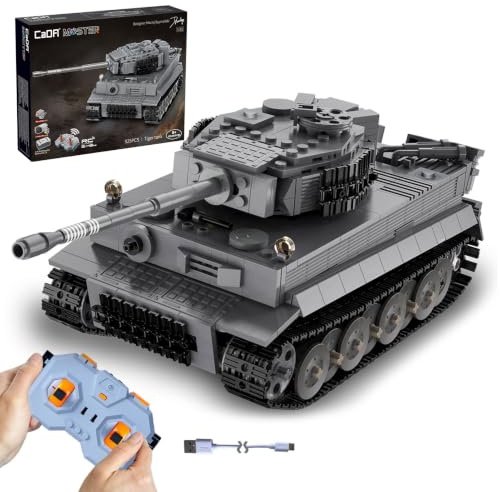 JAMARA 402894 CADA Panzer Tiger 1:35 2,4GHz Bricks - Klemmbausteine Panzer Set, Toy Spielzeug Bausteine, Building Kids ab 8 Jahre, Geschenkidee Kids, Detailgetreues Design