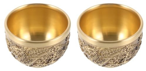 ASAKKURA Tazas de Té Vintage de Cobre Puro 2 Unidades Diseño Dragón y Fénix, Estilo Chino Retro, Vajilla de Té Antigua para Restaurante y Decoración de Hogar