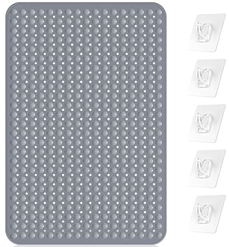 Alfombrilla Ducha Antideslizante con Ventosas y Agujeros Drenaje y 5 Ganchos, Alfombra Ducha PVC 80x120cm, Esterilla Masaje Bañera Baño Cuadrada Lavable Máquina para Saunas y Duchas Zonas Húmedas